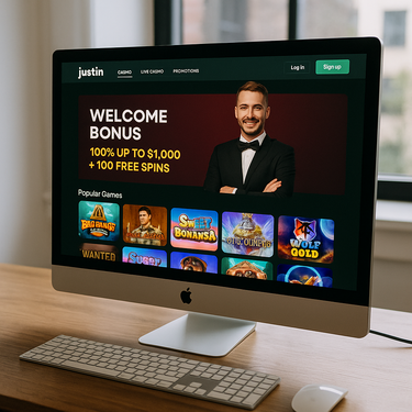 Justin Casino - Desktop-Webdesign - Deutsche Online-Gaming-Plattform